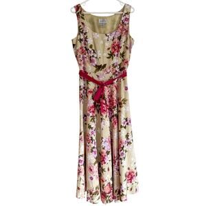 Vintage Adrianna Papell Maxi Dress Linen Floral Cottage Feminine Romantic